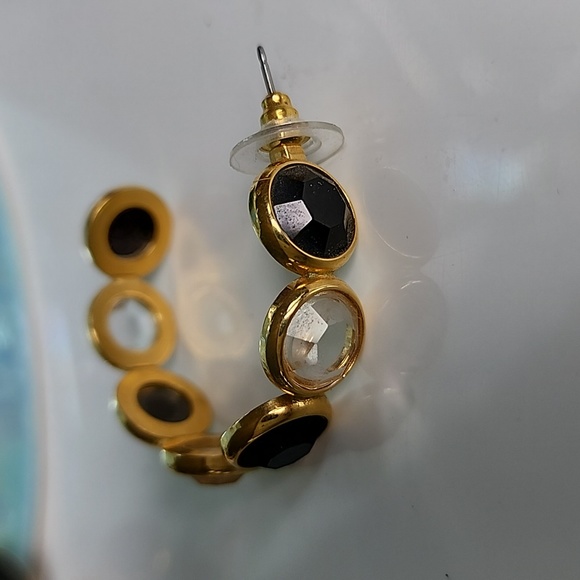 Gold earrings with Black and Clear round crystals - Picture 6 of 6